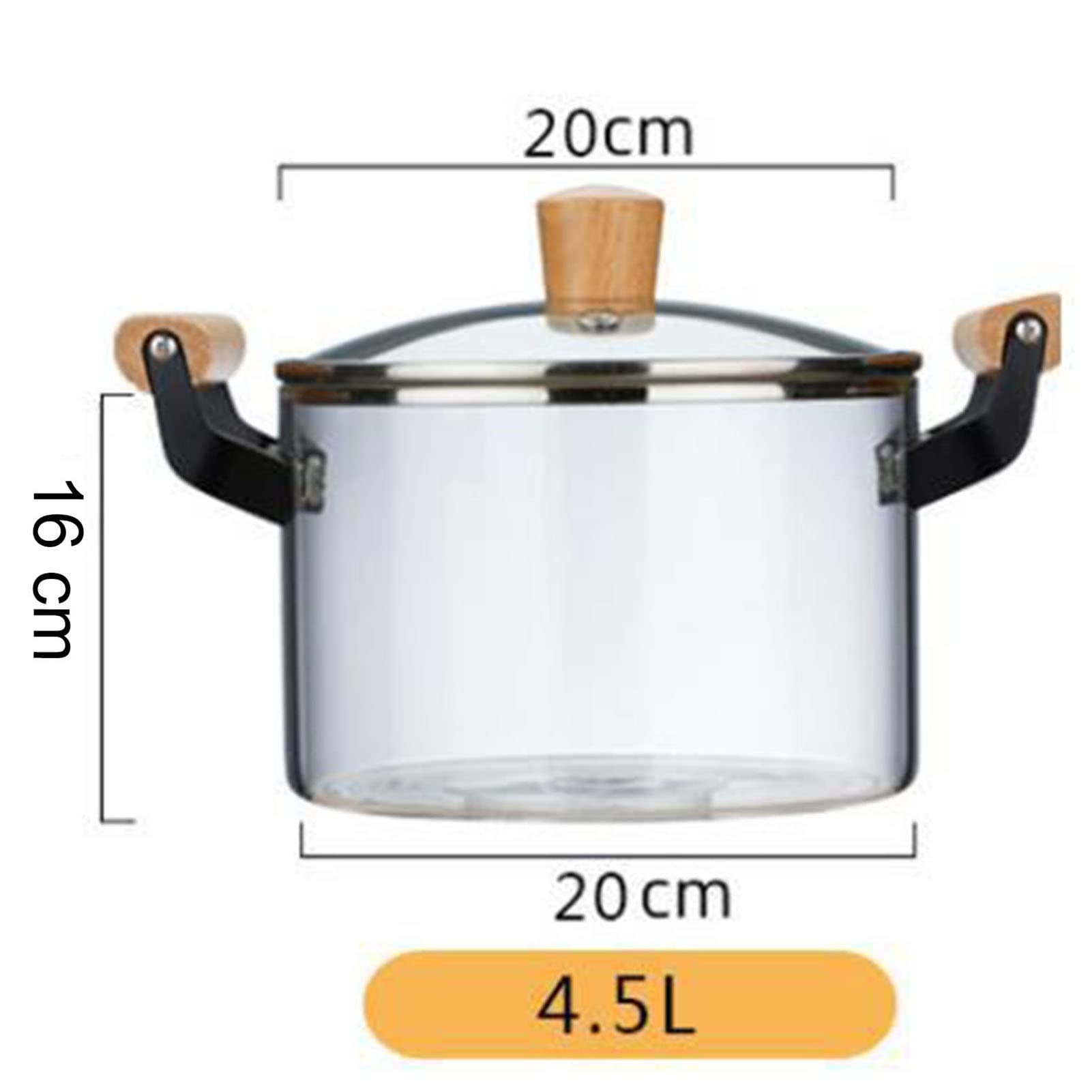 Heat-Resistant Clear Glass Saucepan with Lid & Wood Handles - 4.5L Nonstick Stewpot for Cooking, Boiling Milk & Kitchen Use - Perfect for Home, Restaurant & Professional Chefs