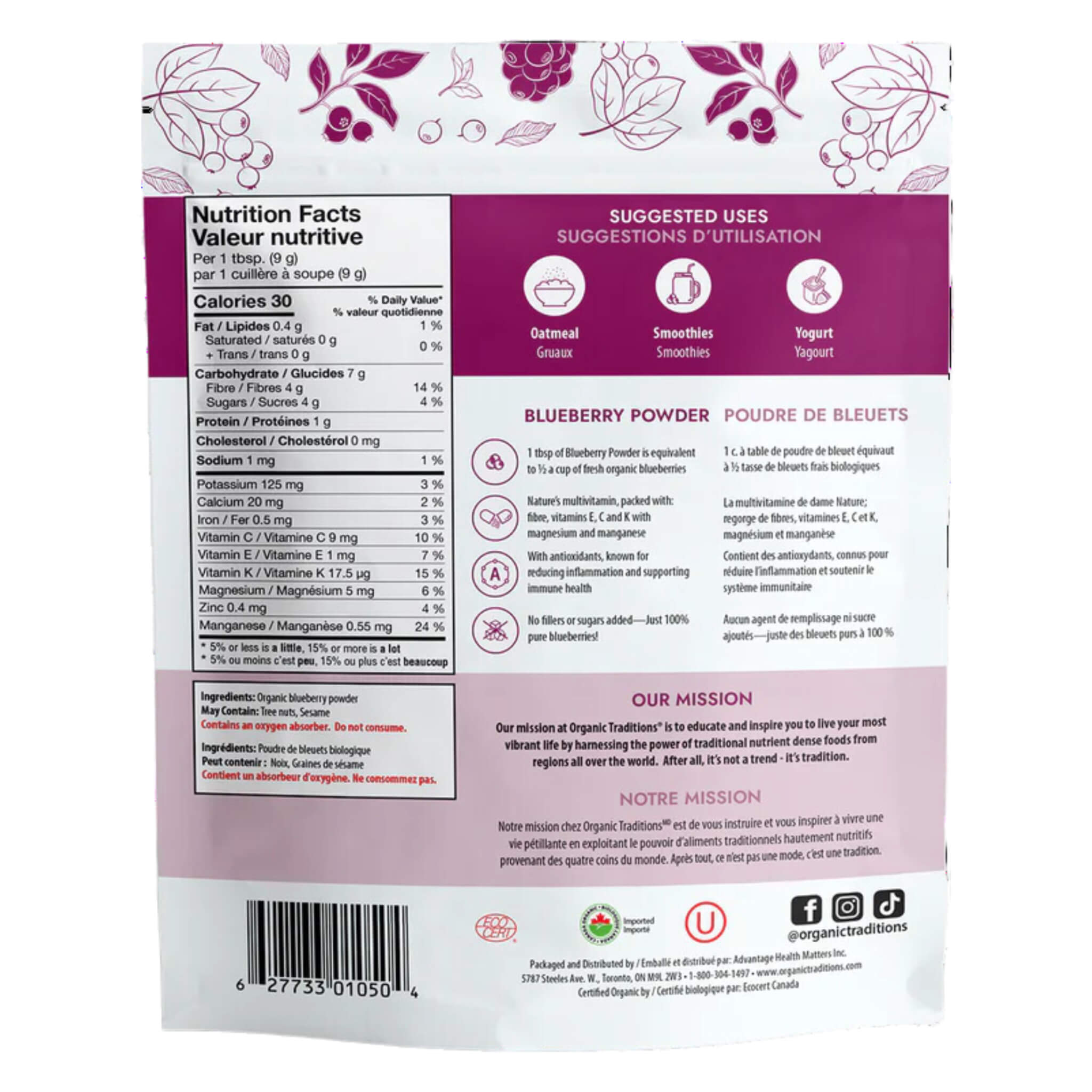 Organic Blueberry Powder - 100% Pure Freeze-Dried Superfood for Smoothies, Baking & Healthy Snacks | Rich in Antioxidants & Vitamins | Non-GMO, Gluten-Free | Perfect for Smoothie Bowls, Yogurt Toppings & Energy Bars
