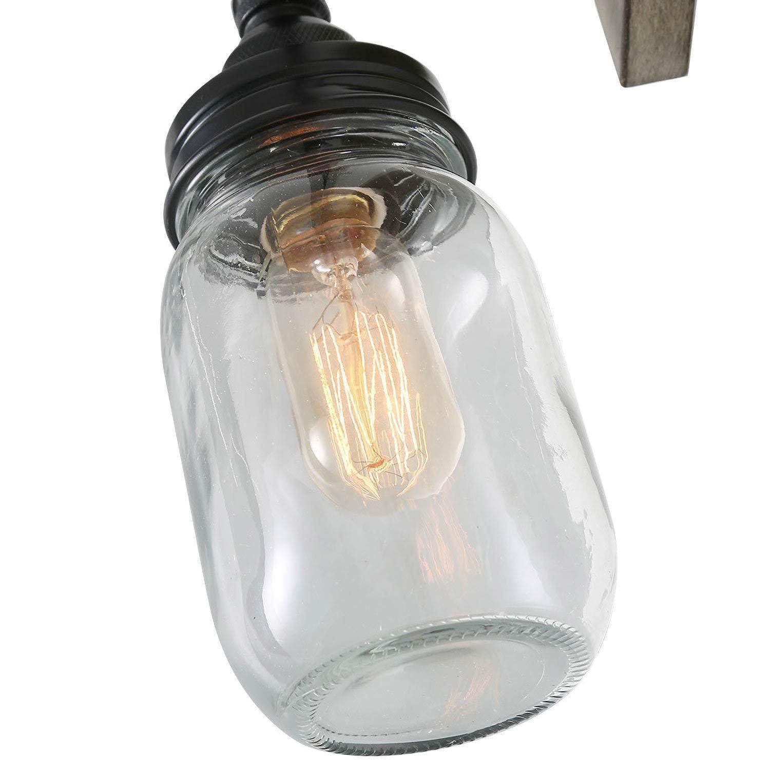 LALUZ Farmhouse Vanity Light Fixture with Mason Jar Shades - 2 Light Faux Wood Bathroom Sconce, Black Finish - Perfect for Rustic Bathroom, Bedroom, or Entryway Lighting