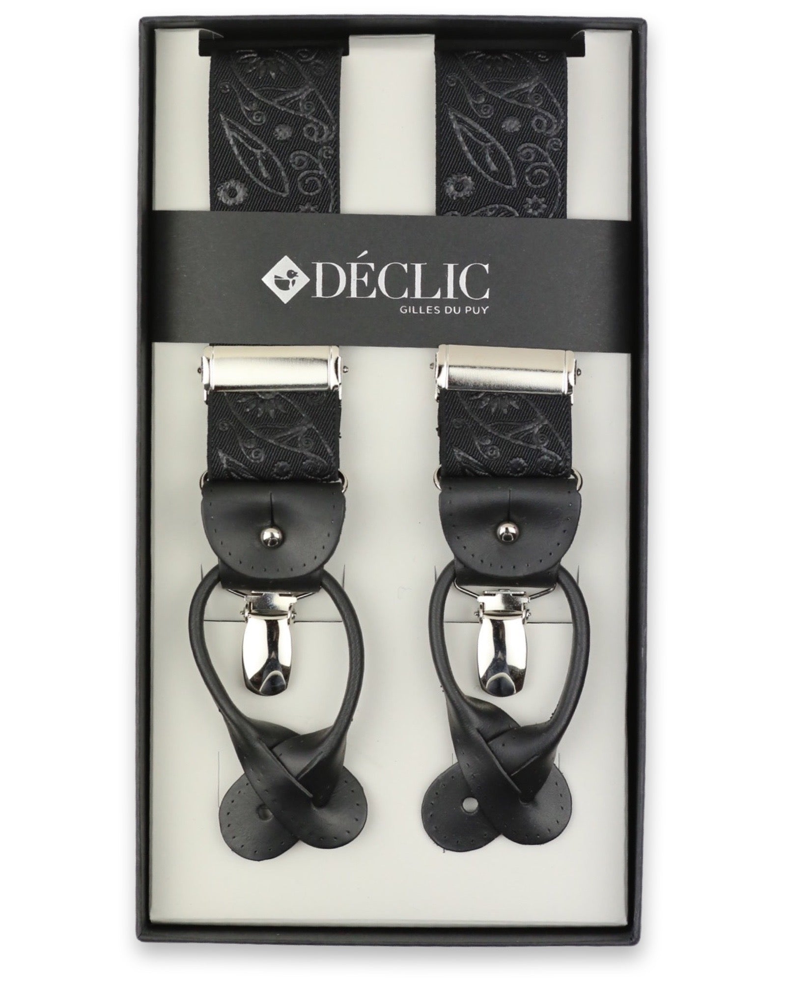 Paisley 35mm 2-in-1 Suspenders for Men - Adjustable Black Braces for Formal Wear & Vintage Style (Weddings, Office, Cosplay)