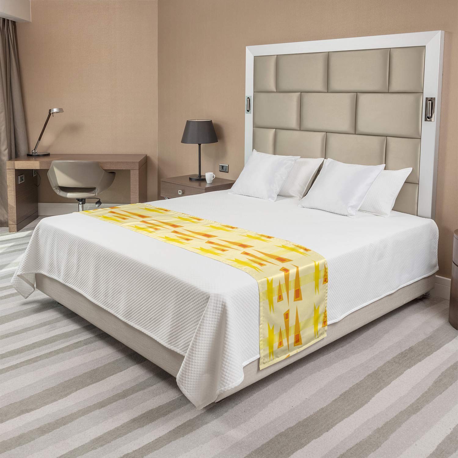 Ambesonne Burnt Orange Bed Runner - Modern Abstract Geometric Pattern in Summer Tones | Decorative Bed Scarf for Home, Hotel & Guest Room Decor | Yellow Marigold & Cream Accent | Perfect for Master Bedrooms, Airbnb Styling & Seasonal Home Refresh