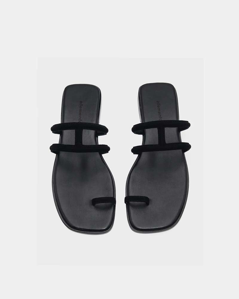 Black Suede Slip-On Sandals with Toe Ring - Comfortable Women's Summer Shoes for Beach, Vacation & Casual Wear