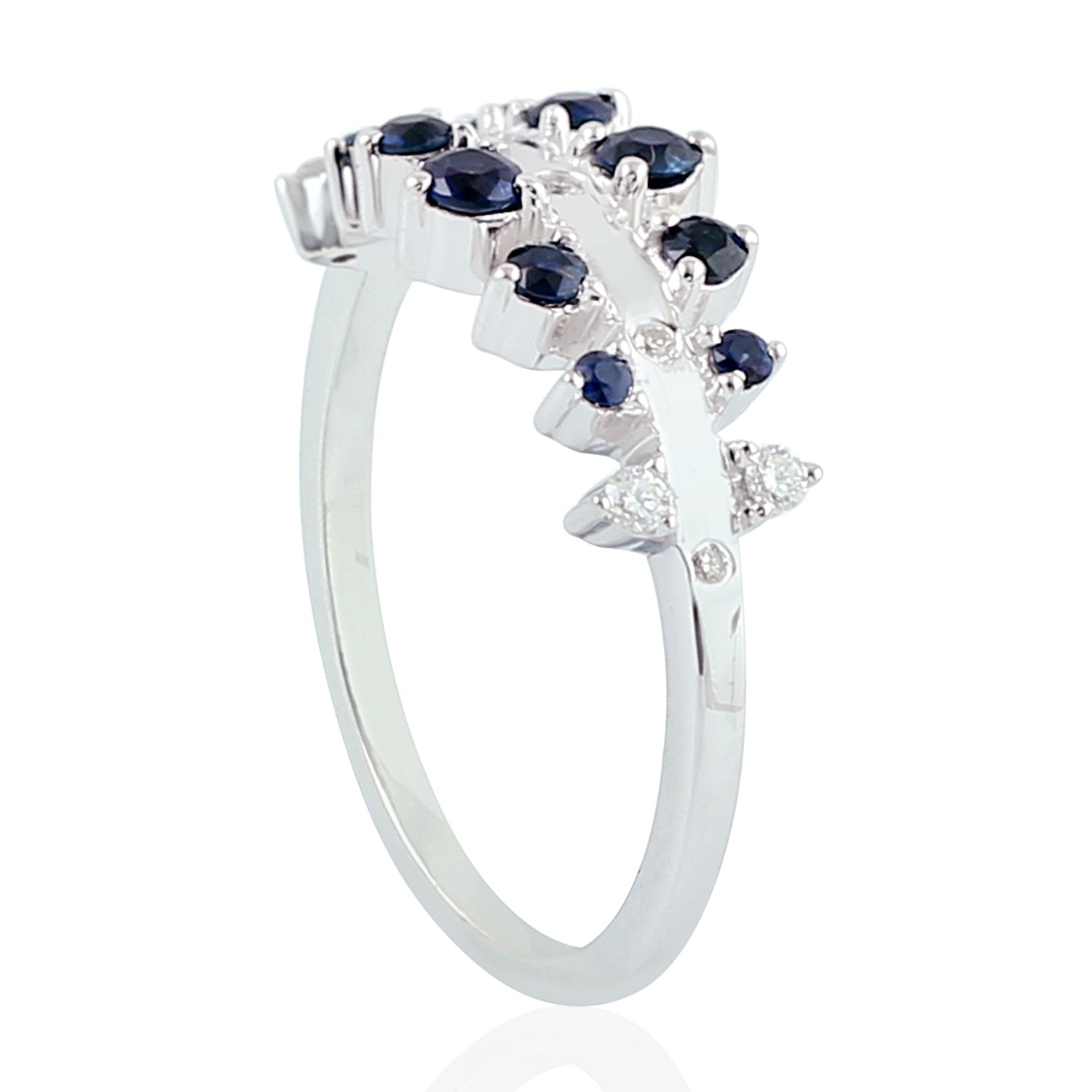 18K White Gold Blue Sapphire Prong Diamond Band Ring - Elegant Jewelry Gift for Women, Perfect for Anniversaries, Engagements & Special Occasions