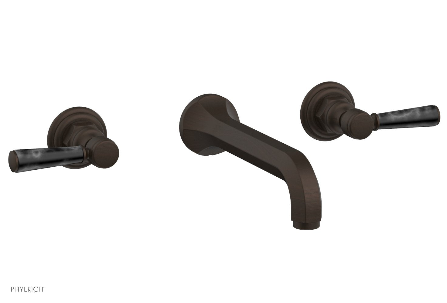 HEX TRADITIONAL Wall Lavatory Faucet Set - Black Marble Lever Handles 500 13 - Modern Bathroom Sink Faucet for Home & Commercial Use
