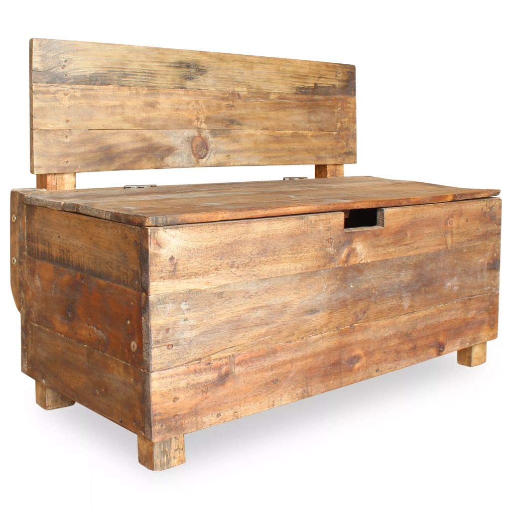 vidaXL Solid Reclaimed Wood Storage Bench - 33.9x15.7x23.6 Inch Entryway Bench with Interior Compartment | Perfect for Hallway, Living Room & Bedroom Organization