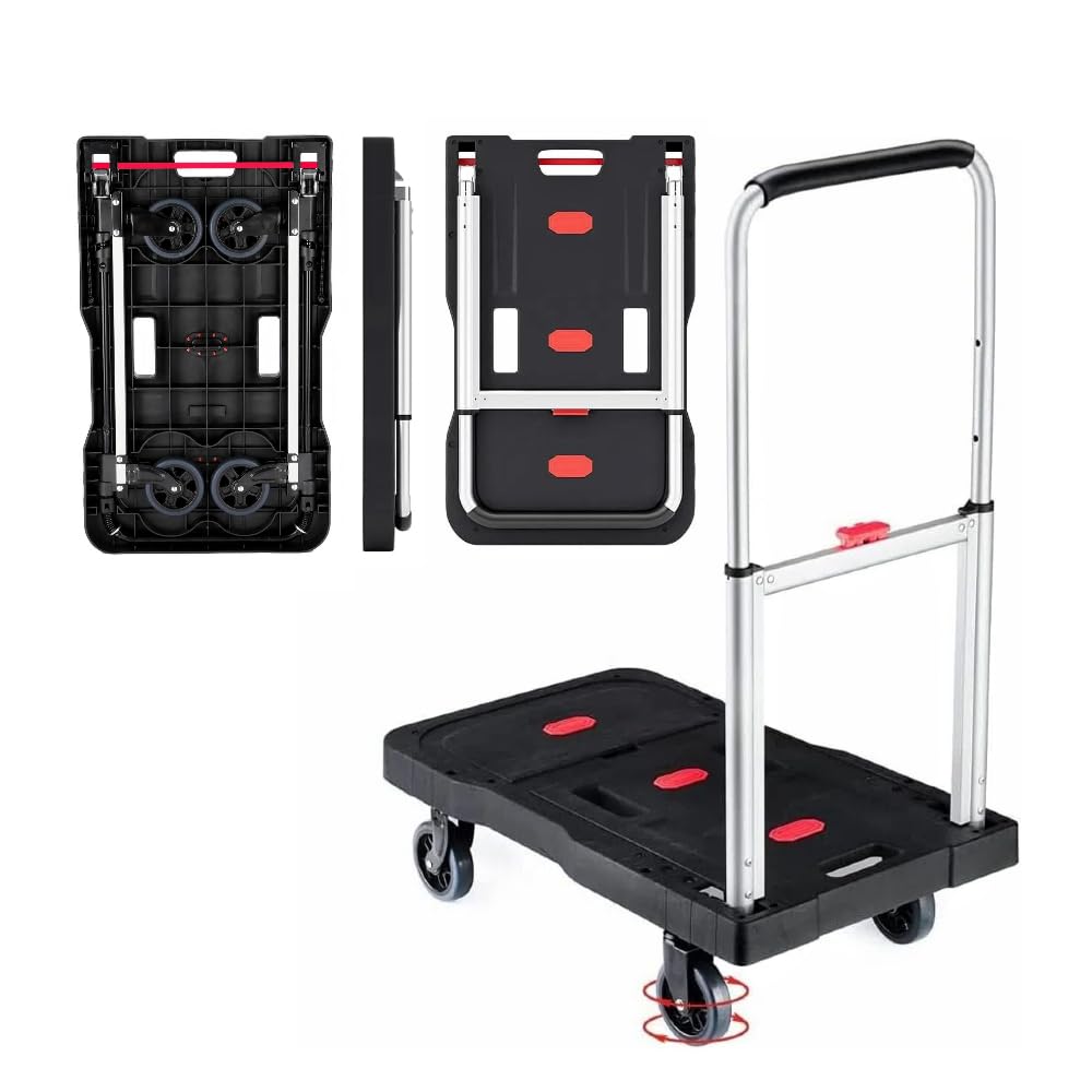 Heavy Duty Folding Hand Truck - 330 Lbs Capacity Adjustable Handle Luggage Cart | Portable Utility Dolly for Moving, Shopping, Travel & Office Use | Perfect for Home, Warehouse & Commercial Transport