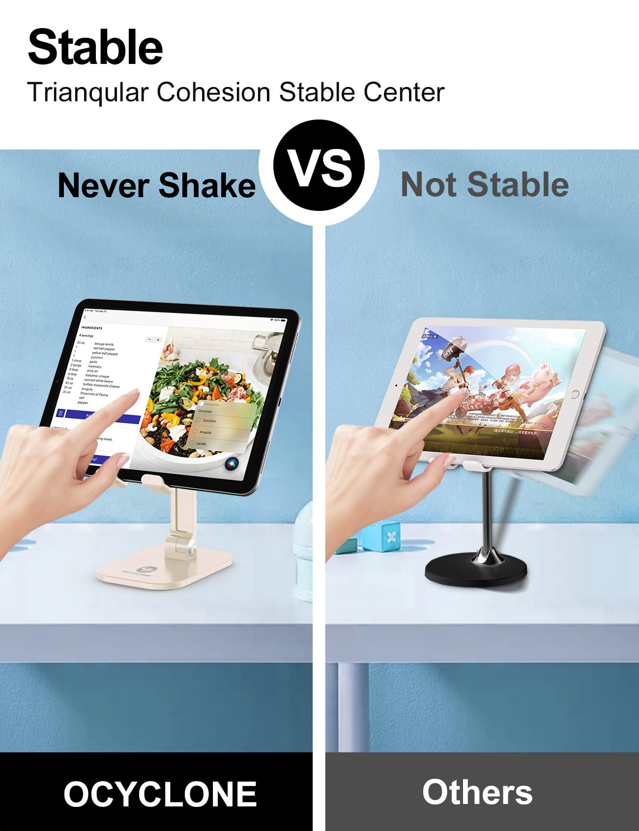 Adjustable Phone Stand for Desk - OCYCLONE Foldable Cell Phone Holder with Height & Angle Adjustment, Compatible with iPhone, iPad, Tablets 4-11 Inches (Beige) - Perfect for Home Office, Video Calls & Hands-Free Viewing