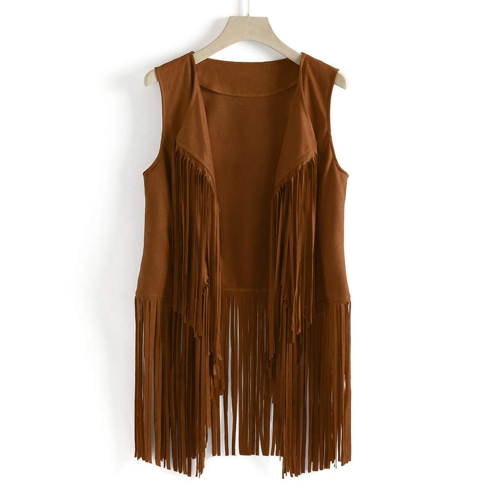 Bokeley Women's Fashion Faux Suede Vest Cardigan - Sleeveless Tassel Fringe Jacket for Fall Winter, Boho Ethnic Style Outerwear for Casual Outfits & Layering