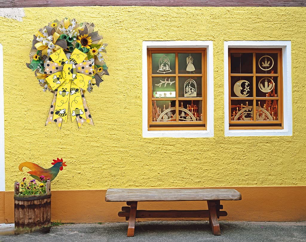Bumble Bee Wreath Bows 2PCS - Spring Summer Door Decor for Indoor Outdoor