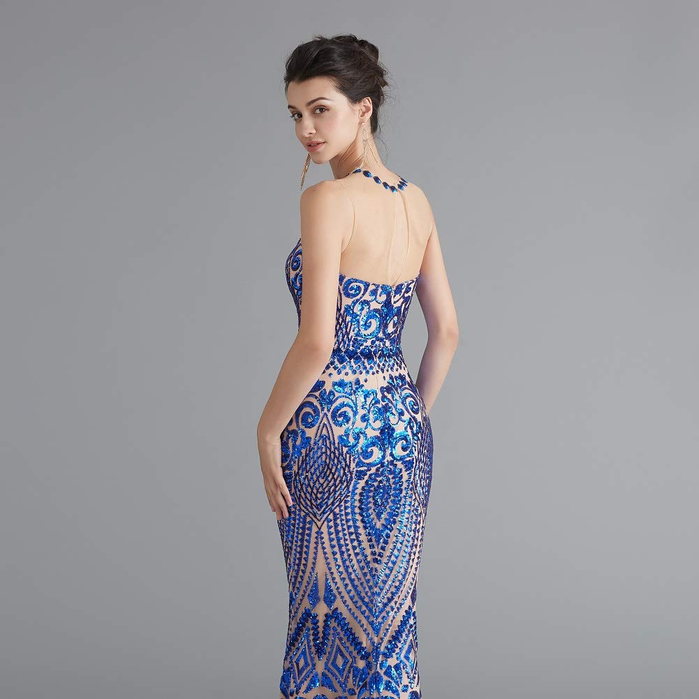 Sparkly Sequin Mermaid Evening Dress in Gold/Royal Blue - Elegant Trumpet Prom Gown for Women | Perfect for Parties, Galas, and Formal Events