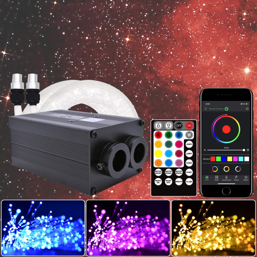 Kavoda 12W Fiber Optic Star Ceiling Lights for Cars - Bluetooth APP Control, 400 Strands Twinkle Lights (0.03in/9.8ft) TA-12400 | DIY Car Roof Decor & Romantic Atmosphere Lighting