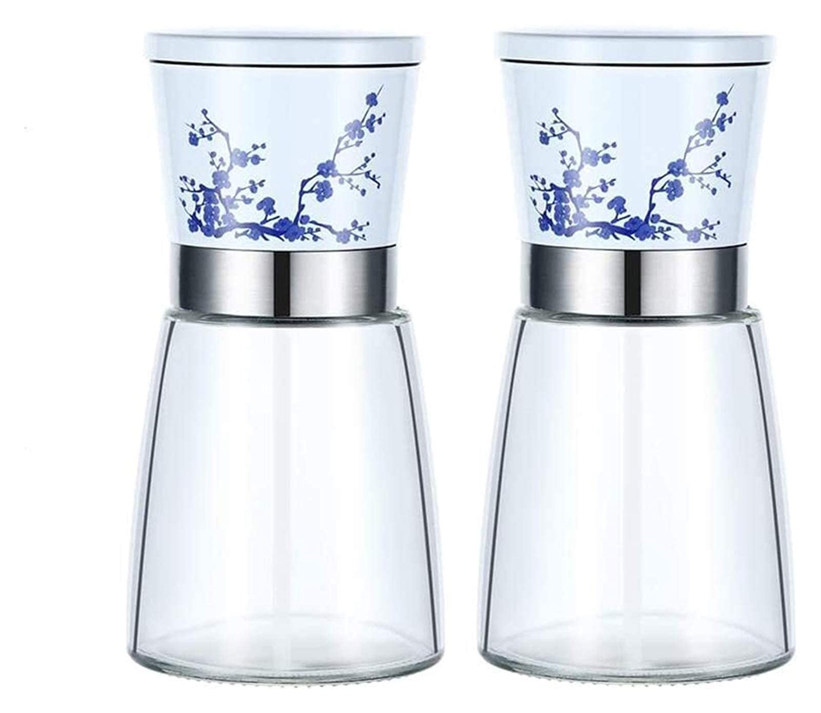 Premium 2-Piece Glass Salt and Pepper Grinder Set with Adjustable Ceramic Coarseness - FOUNDLINE Pepper Mill & Salt Shaker for Kitchen, Dining Table, BBQ & Camping - Easy to Use Spice Grinders for Fresh Seasoning