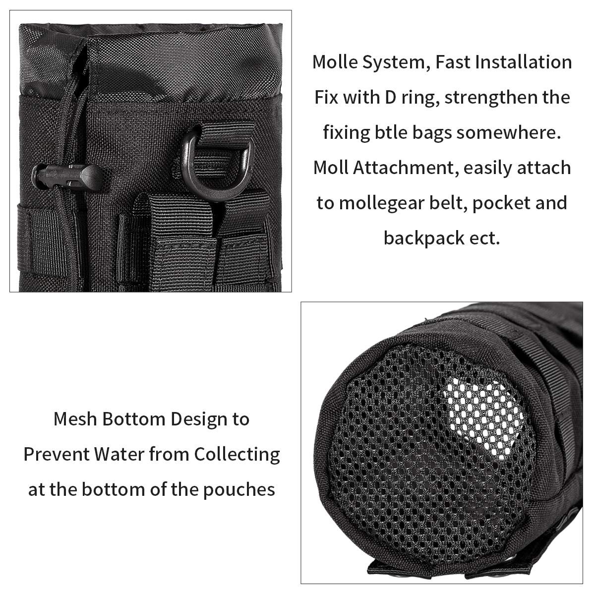 IronSeals Sports Water Bottle Pouch - Tactical Molle Nylon Mesh Drawstring Carrier for Hiking, Camping, and Outdoor Adventures