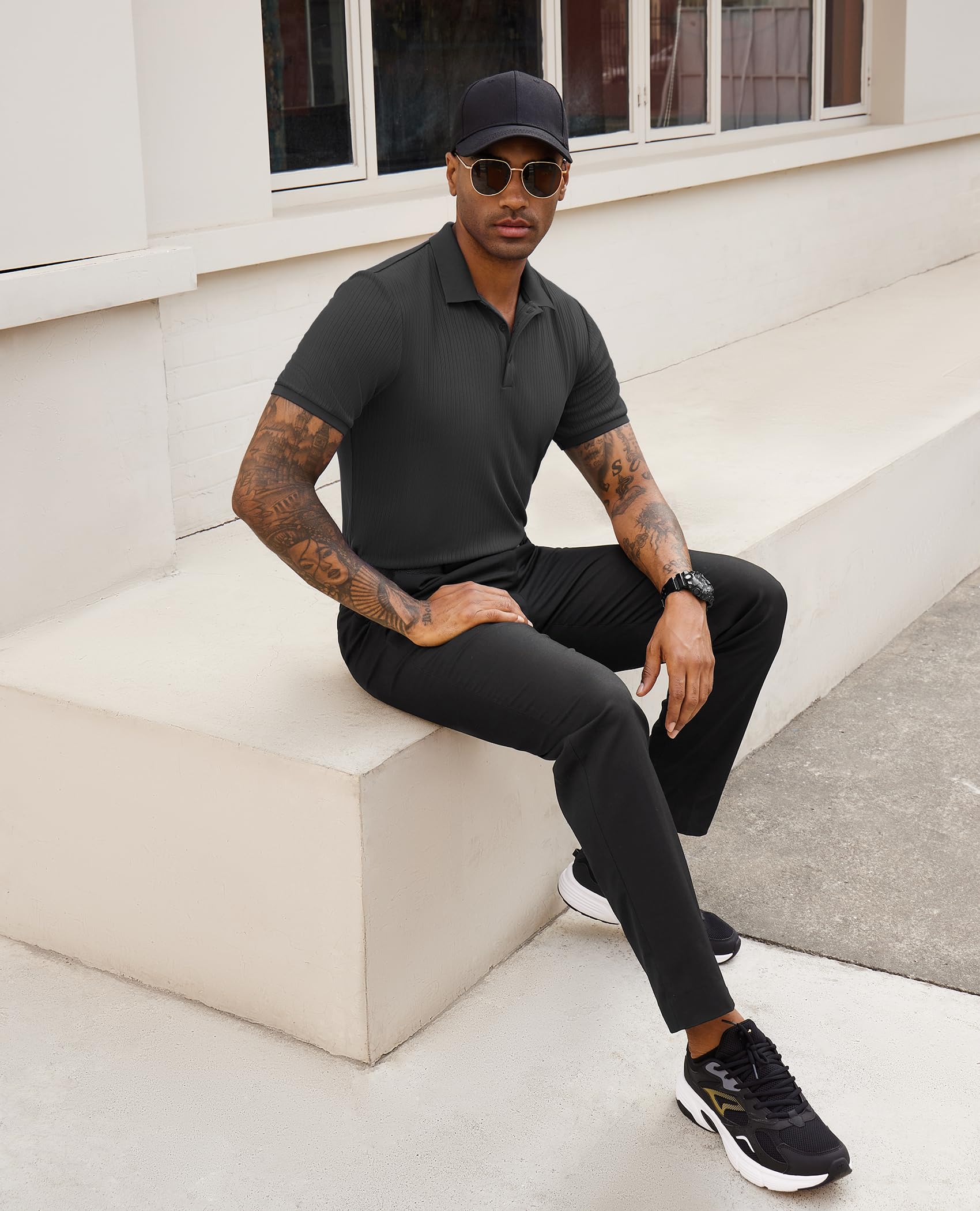 Men's Stretch Polo Shirts - Short Sleeve Slim Fit Golf & Tennis Shirt - Breathable Moisture-Wicking Performance Top for Golfing, Tennis & Casual Wear