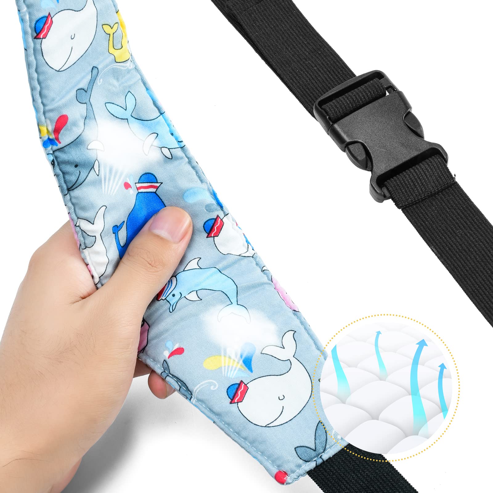 Baby Car Seat Head Support Pillow - Soft Strap Headrest for Toddler & Infant Safety - Car Seat & Stroller Neck Relief - Slumber Sling Sleep Positioner (Blue Owl, 1 Pack) - Perfect for Road Trips & Airplane Travel with Kids