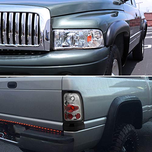 Spec-D Tuning LED Headlights & Chrome/Clear Tail Brake Lamps for 1994-2001 Dodge Ram 1500/2500/3500 - Left & Right Pair - Upgrade Your Truck Lighting for Night Driving & Enhanced Visibility