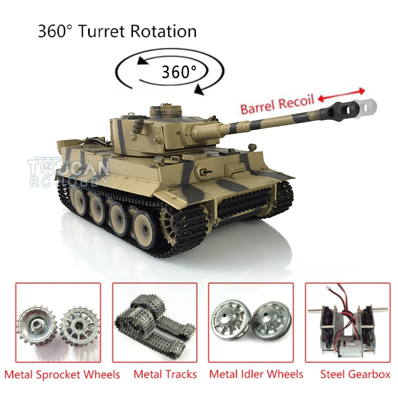 Henglong 1/16 7.0 Upgraded German Tiger I RC Tank - 360° Rotating Turret, Barrel Recoil, Metal Tracks | Remote Control Military Vehicle for Collectors & Battle Simulation