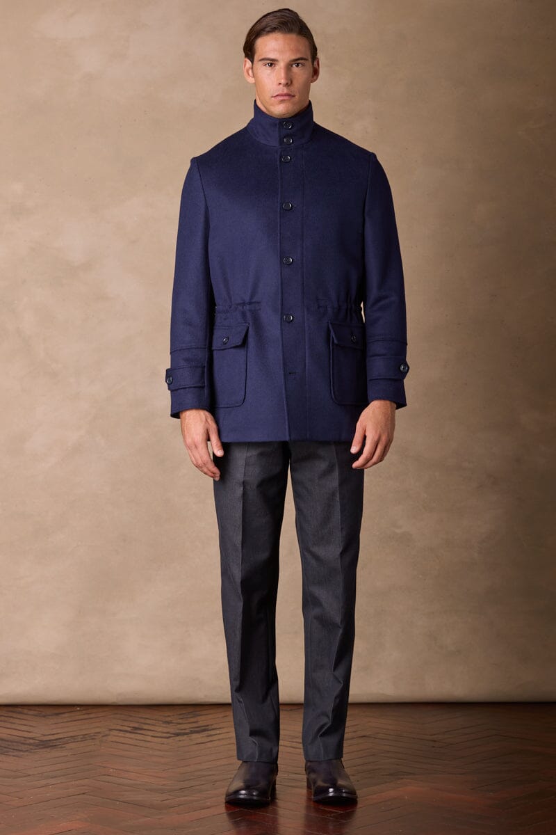 Hunter Safari Jacket Coat for Men - Navy Blue Wool Cashmere Blend - Outdoor Adventure & Travel Wear