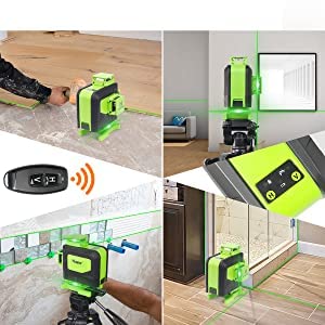 Huepar 904DG 4D Self-Leveling Laser Level with Remote Control - 16 Green Beam Lines, 4x360° Coverage, Magnetic Bracket & Li-ion Battery - Perfect for Floor Tiling, Wall Alignment, and Construction Layouts