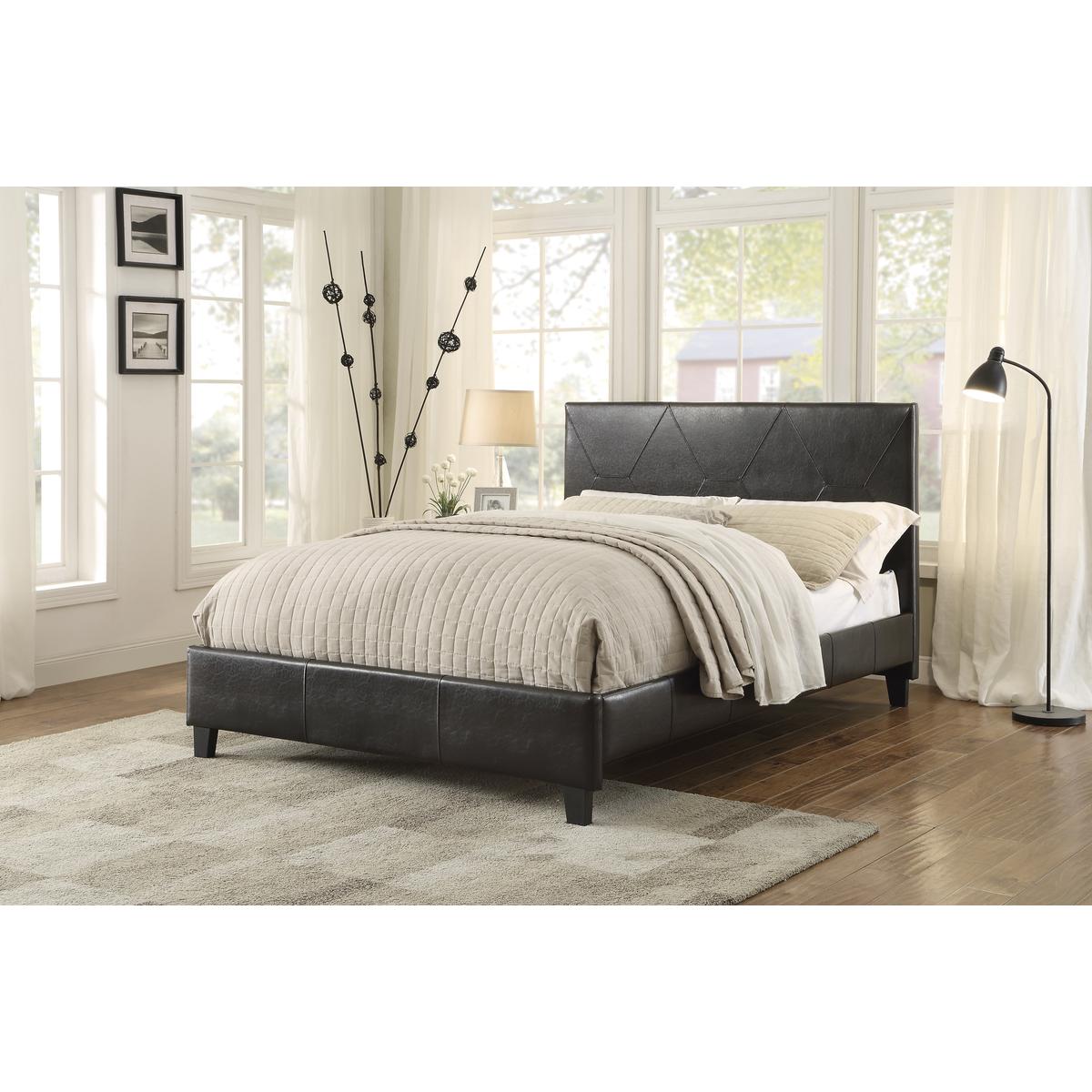 Brown Diamond Stitched Faux Leather Queen Size Platform Bed with Solid Wood Frame - Perfect for Modern Bedroom Decor & Small Space Living