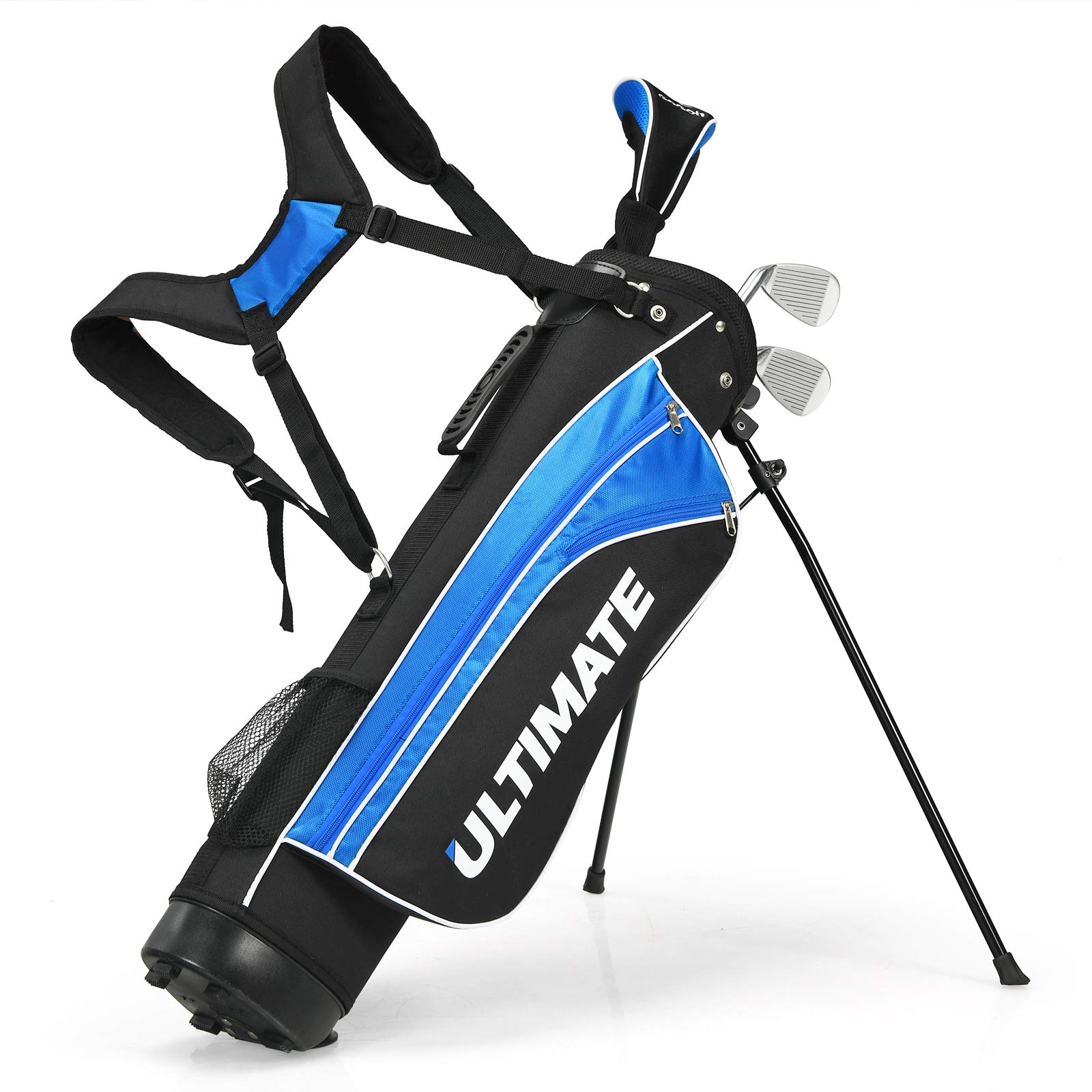 **Kids Golf Clubs Set for Boys & Girls Ages 8-10 - Right Handed Youth Golf Clubs with 3# Fairway Wood, 7# & 9# Irons, Putter, Stand Bag, Head Cover & Rain Hood - Perfect for Junior Golf Training & Backyard Practice (Blue)**