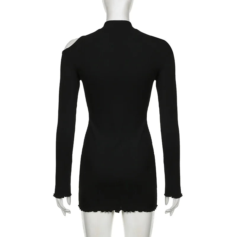 Black Bodycon Long Sleeve Spring Dress for Women - Cut Out Stand Collar Fashion Mini Dress with Side Slit | Elegant Party, Clubwear & Date Night Outfits