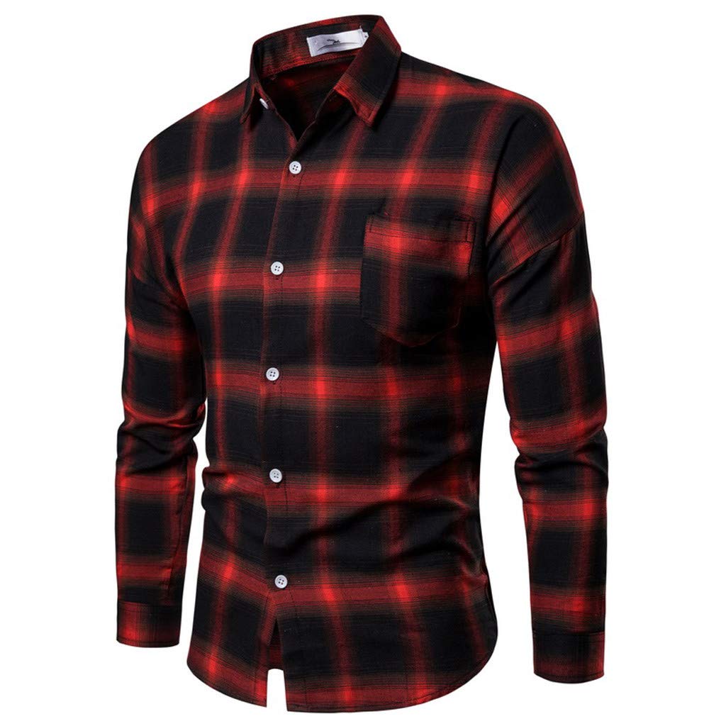**Men's Slim Fit Long Sleeve Brushed Plaid Flannel Shirt - Button Down Business Casual Dress Shirt for Work, Office & Fall Outfits**