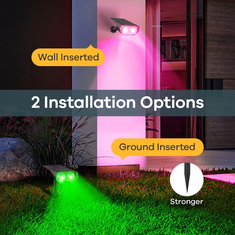 Linkind Solar Spot Lights Outdoor - IP67 Waterproof Solar Landscape Lights with RGB Multicolor, 4 Pack for Yard, Garden, Pathway - Perfect for Patio, Deck, Driveway & Backyard Lighting