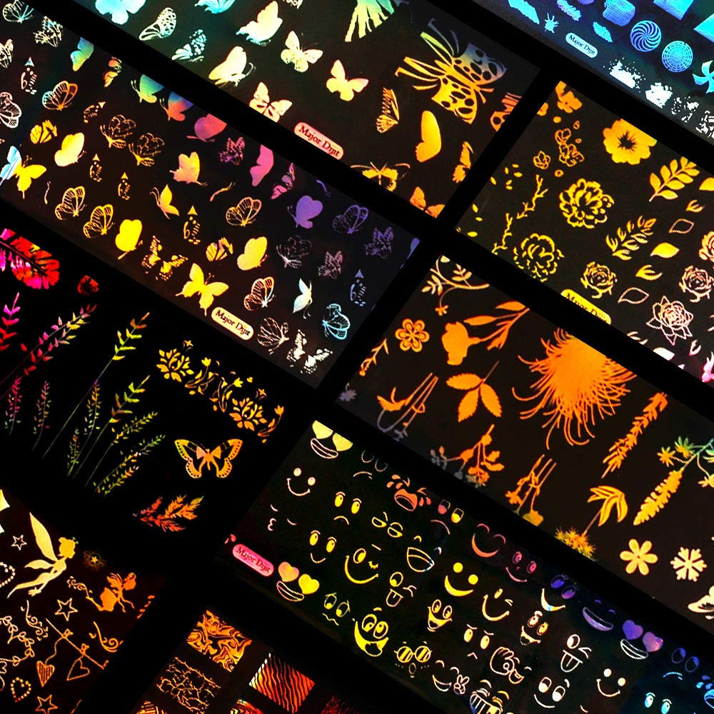 EXCLUZO 40-Pack 1000mm Smile Face Leaf Graffiti Glossy Nail Transfer Stickers - DIY Nail Art Decals for Salon, Home Manicure & Party Nail Designs