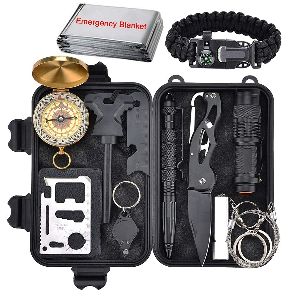 XUANLAN 13-in-1 Emergency Survival Kit - Outdoor Survival Gear with Fire Starter, Whistle, Paracord Bracelet, Multi-Tool & Water Bottle Clip | Perfect for Camping, Hiking, Backpacking & Emergency Preparedness