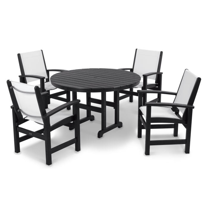 POLYWOOD Coastal 5-Piece Round Farmhouse Dining Set - Outdoor Patio Furniture for Backyard, Poolside & Beach House Dining