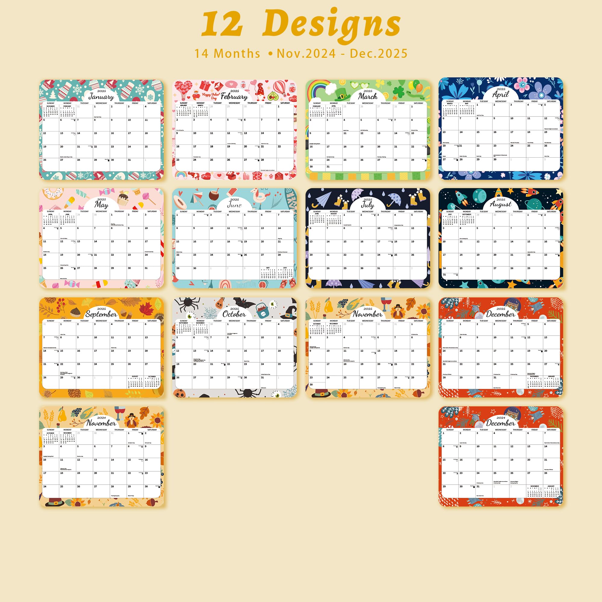 2025 Magnetic Refrigerator Calendar - 14 Month Planner (November 2024 to December 2025) | 8x10 Inch Fridge Wall Organizer with Seasonal & Holiday Designs | Perfect for Home, Office & Kitchen Organization | Great Gift Idea for Housewarming & Holidays