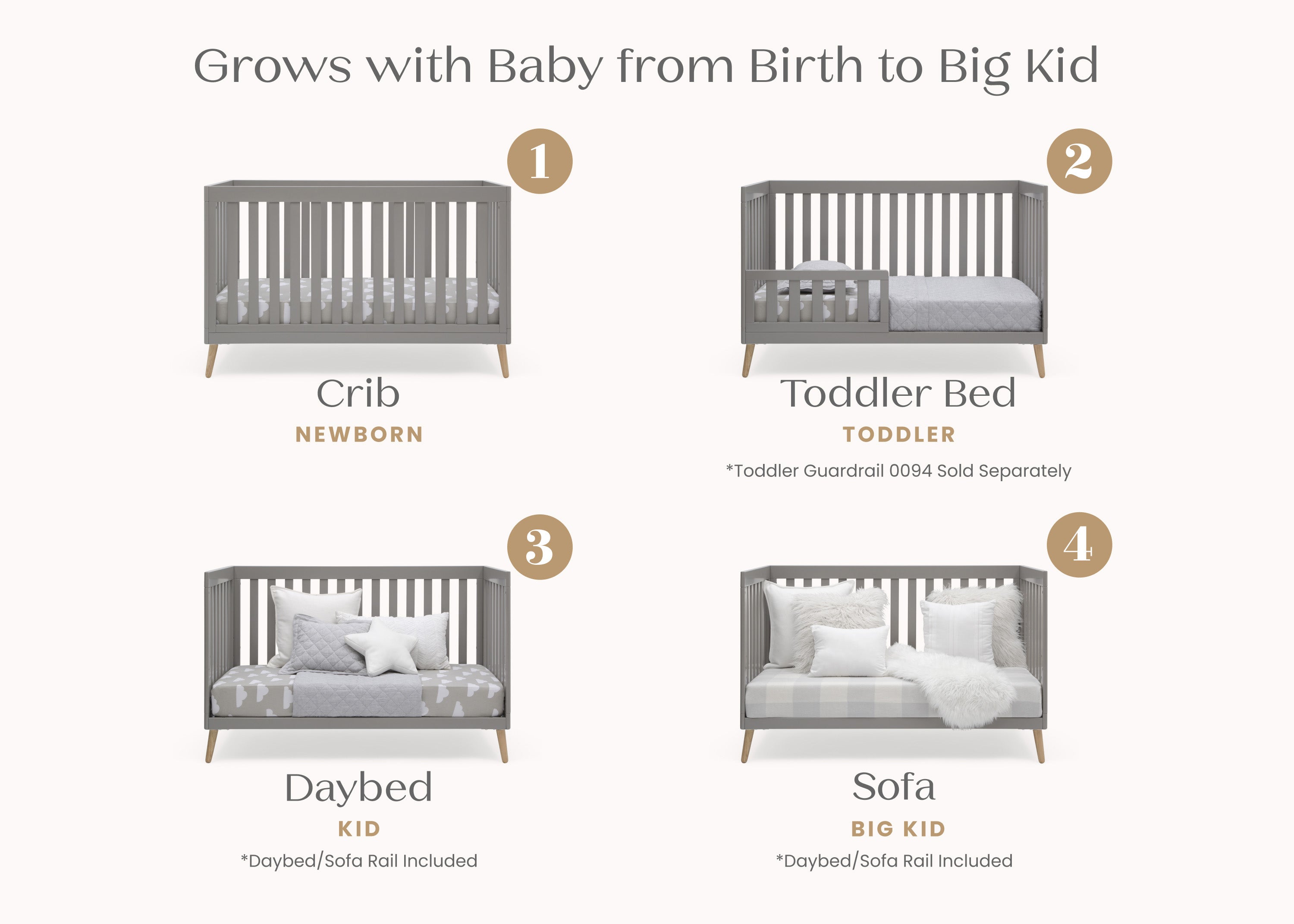 Essex 4-in-1 Convertible Baby Crib - Toddler Bed, Daybed & Full-Size Bed Conversion - Safe Nursery Furniture for Newborns & Kids - Perfect for Bedrooms, Daycare & Guest Rooms