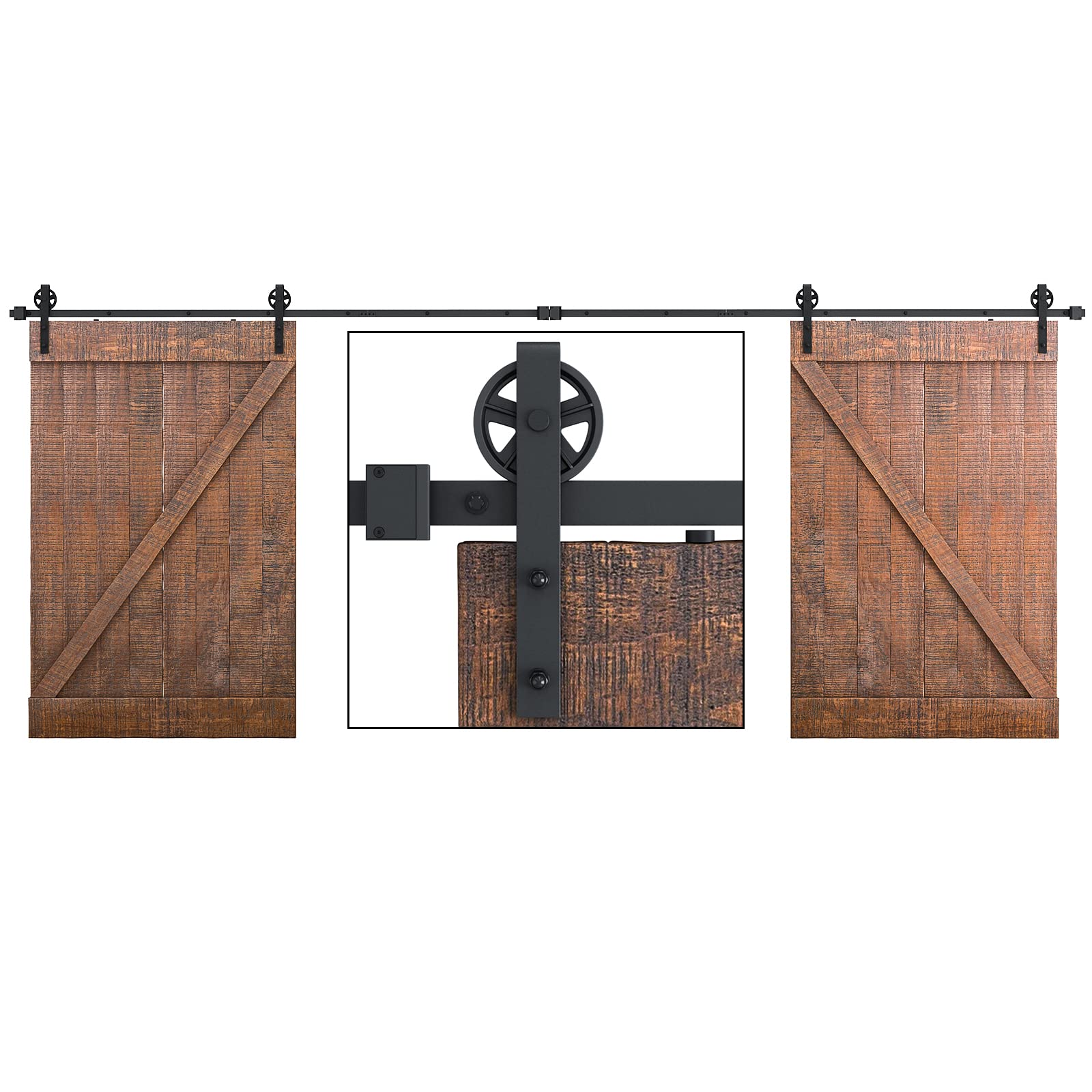 SMARTSTANDARD 18ft Sliding Double Barn Door Hardware Kit - Heavy Duty Industrial Design, Smooth & Quiet Operation, Easy Installation for 54