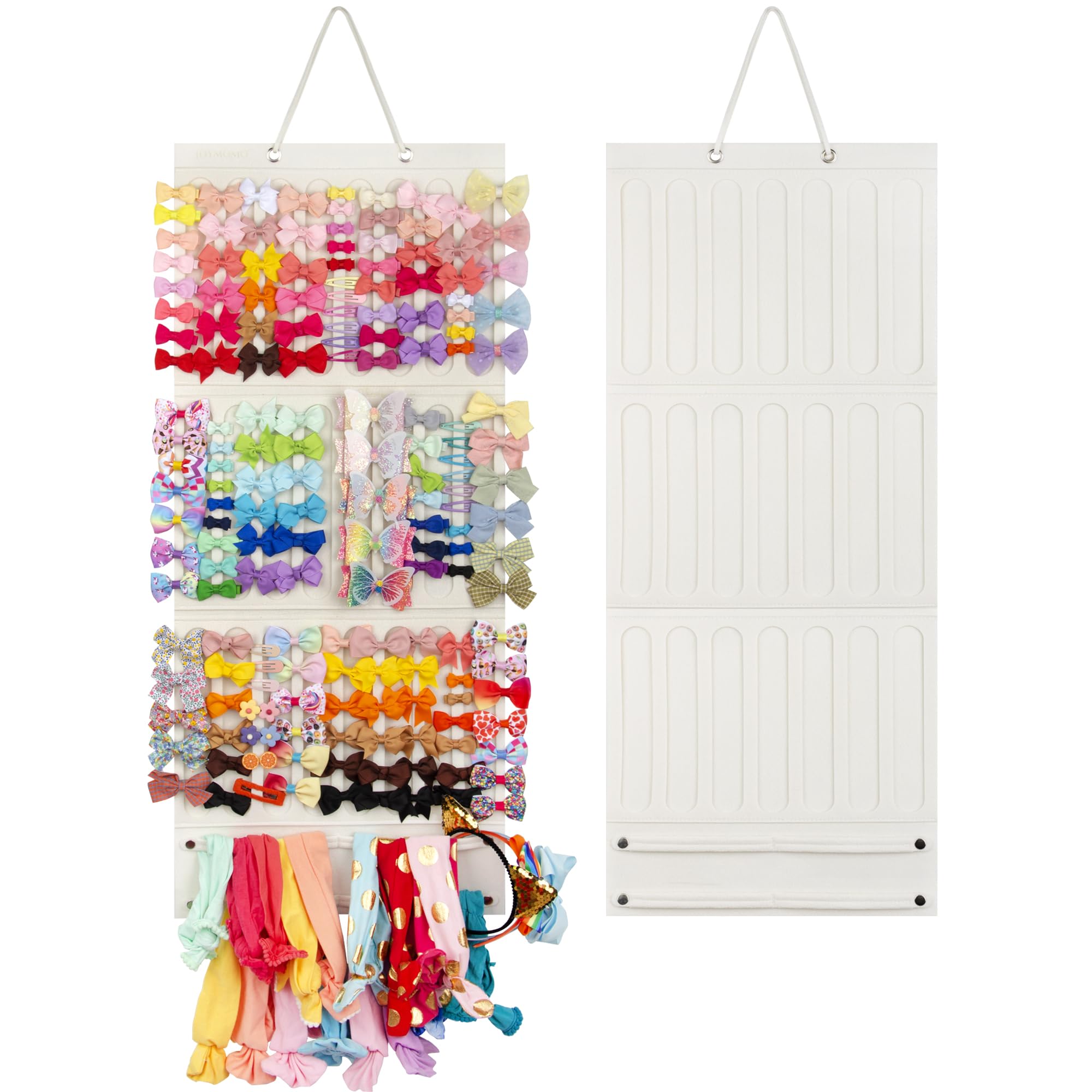 Girls Bow Holder Organizer - Hanging Hair Accessories Storage for Headbands, Hair Clips, Hair Ties, Scrunchies (Beige) | Perfect for Bedroom, Bathroom & Closet Organization