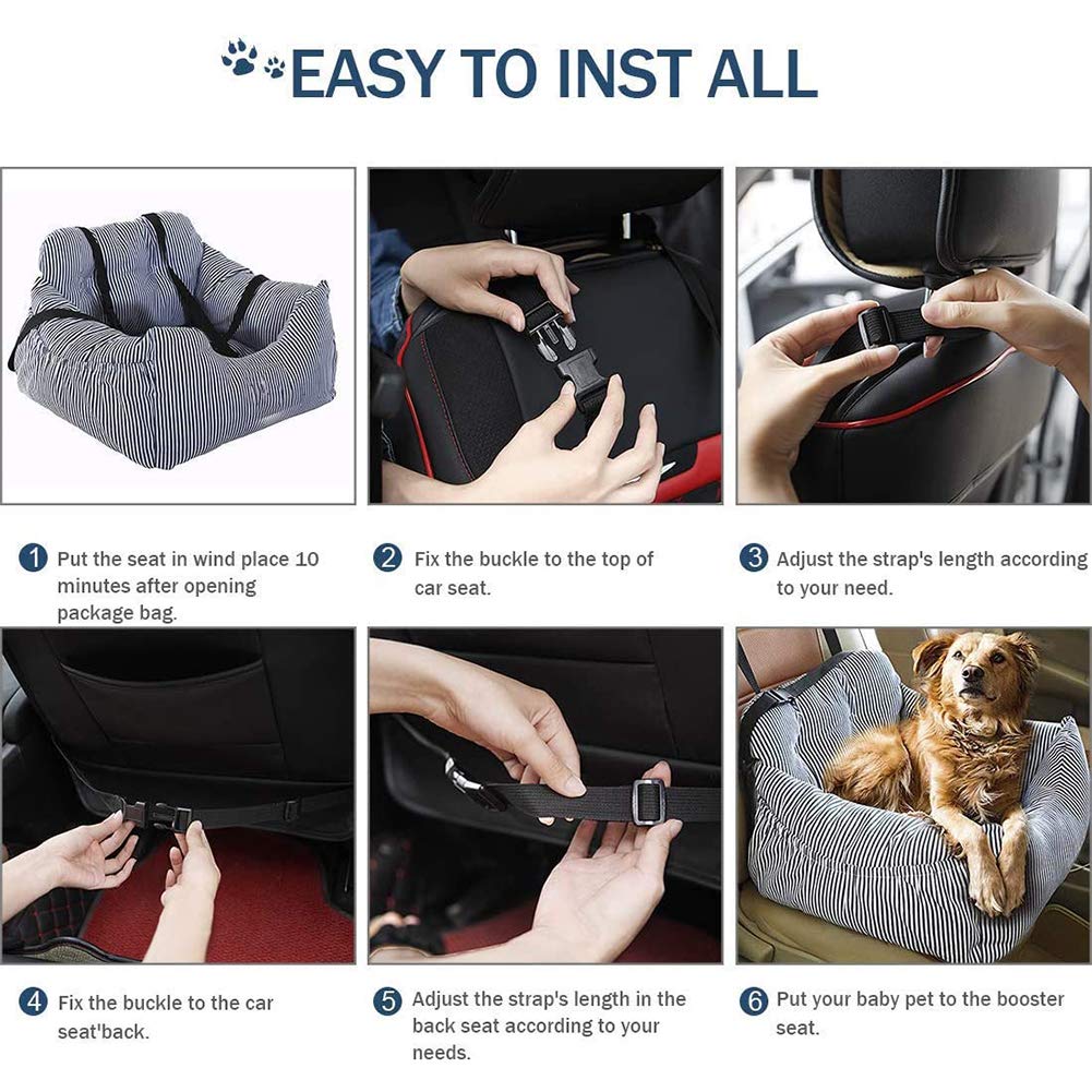Dog Car Seat for Small to Medium Dogs - Puppy Booster Seat with Storage Pocket & Safety Leash | Soft, Comfortable & Washable Pet Travel Carrier | Perfect for Road Trips, Vet Visits & Daily Commutes