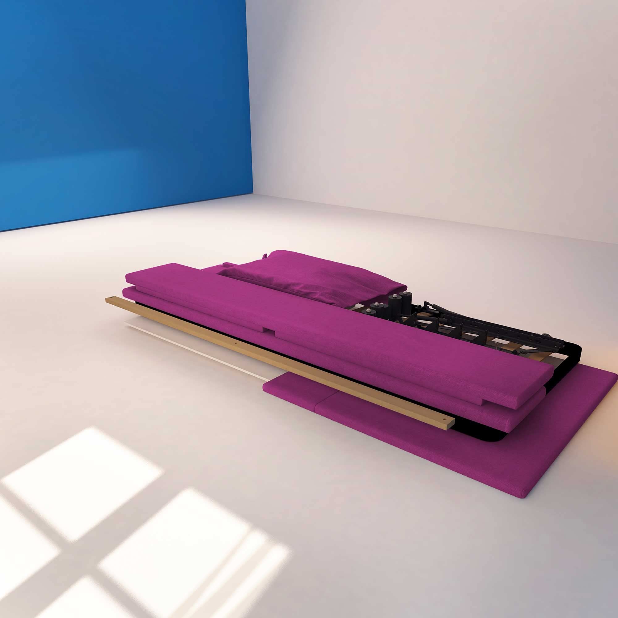 Baldiflex Licia Soft - Twin Size Bed Frame with Storage, Fabric Upholstery, Slatted Base for 120 x 190 cm Mattress, Padded Headboard in Fuchsia - Perfect for Small Bedrooms, Guest Rooms & Dormitories