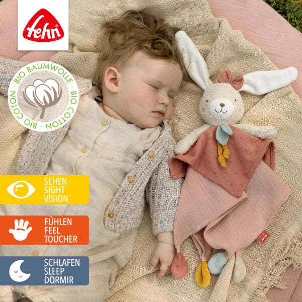 FehnNATUR Soft Plush Sensory Hare Comforter - Soothing Baby Blanket for Calming & Sleep - Perfect for Newborns, Toddlers & Sensory Play