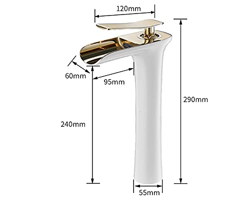 Modern Waterfall Bathroom Vessel Sink Faucet - Single Handle White Gold Finish - Perfect for Contemporary Vanities, Powder Rooms & Spa-Style Bathroom Decor