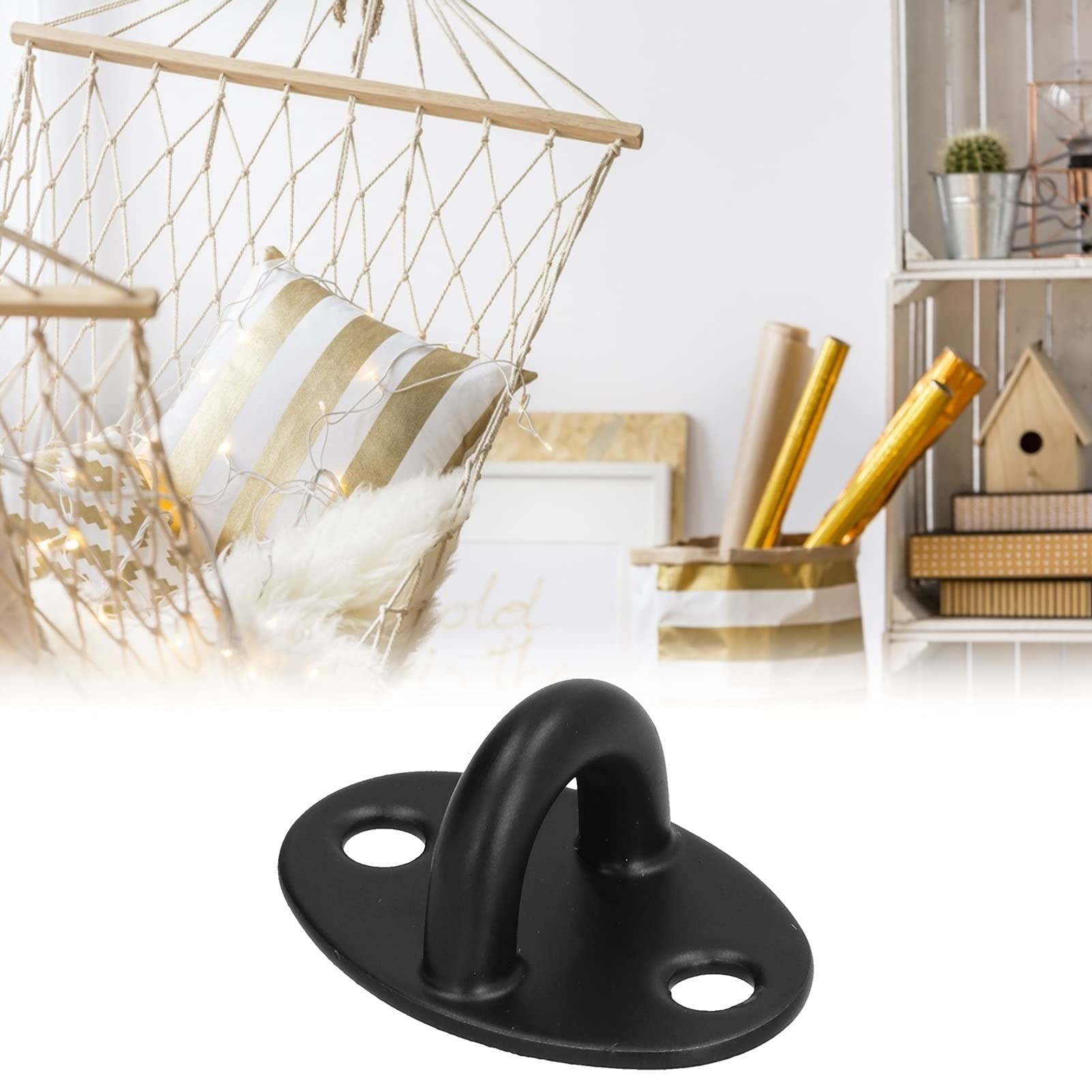 10Pcs Heavy Duty Stainless Steel U-Shaped Ceiling Hooks - Wall Mount Pad Eye Plate Top Hanging Hardware for Swings, Chairs, Hammocks - Perfect for Indoor/Outdoor Hanging Decor, Garage Storage & Backyard Setup (Black)