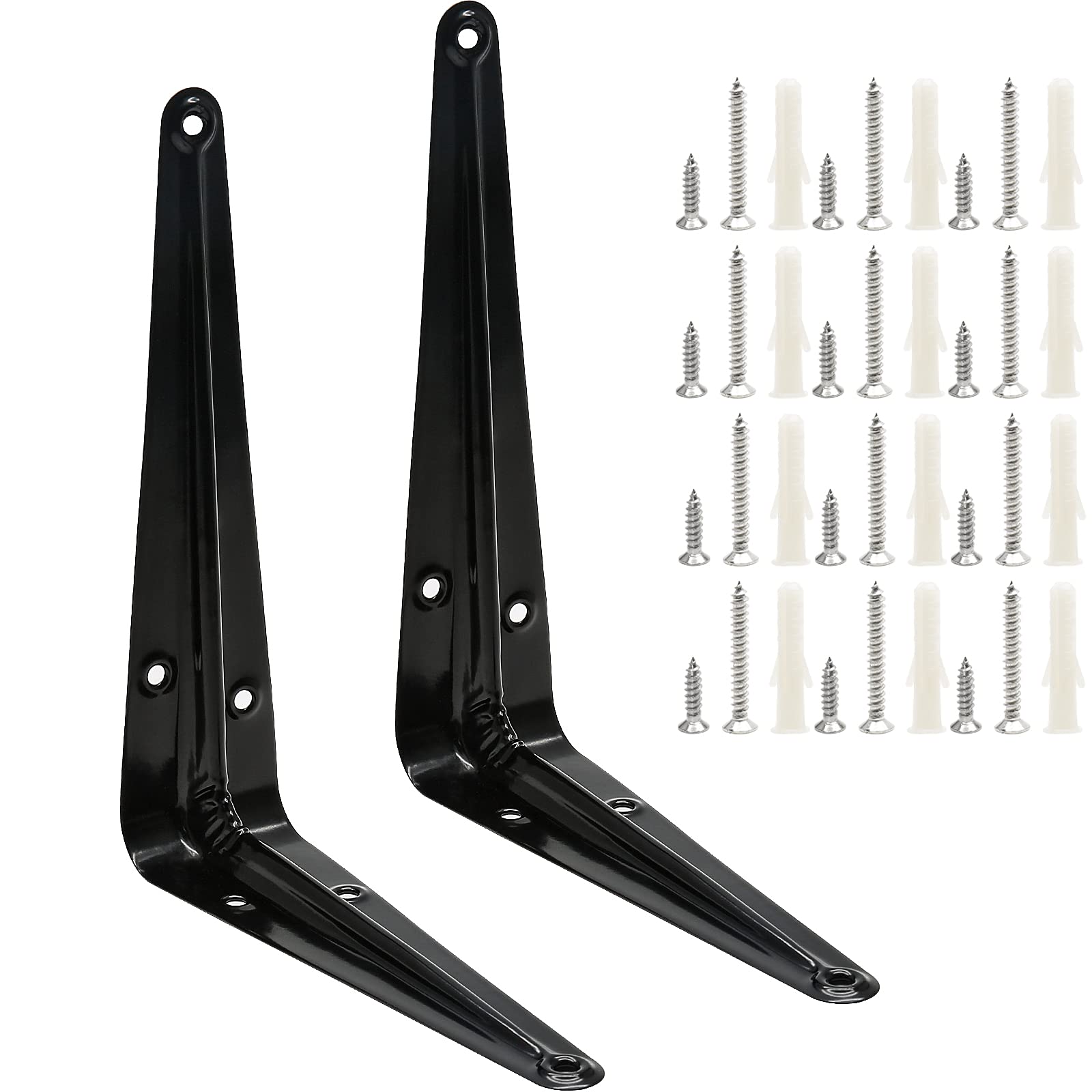Uenhoy 10 Pack 6 Inch Heavy Duty Metal Floating Shelf Brackets - Black Corner Brace Wall Mount L Brackets for Shelves & Wood Boards with Screws (6