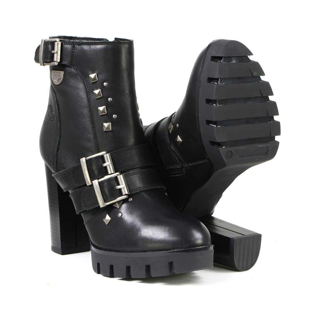 Milwaukee Leather MBL9456 Women's Premium Black Leather Fashion Platform Boots with Straps - Size 7 | Stylish Ankle Boots for Casual Outfits, Date Nights & Fall Fashion