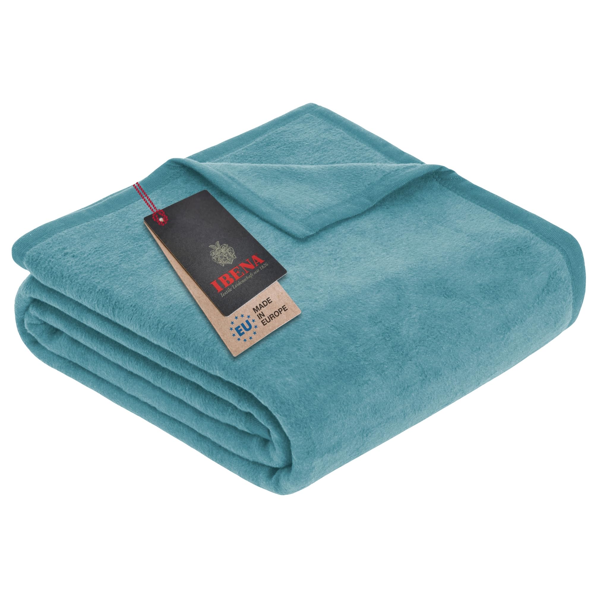 IBENA Porto Cuddly Blanket 150x200cm - Soft Light Turquoise Plaid Cotton Blend Throw Blanket for Living Room, Bed, Sofa | Cozy & Easy Care Home Decor Gift