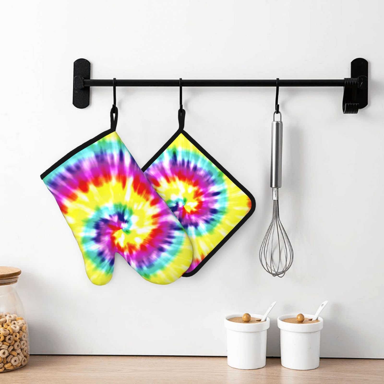 Unique Tie Dye Oven Mitts and Pot Holders Set - Non-Slip Heat Resistant Kitchen Gloves & Pot Pads for Cooking, Baking, Grilling - Perfect for Home Chefs and BBQ Enthusiasts