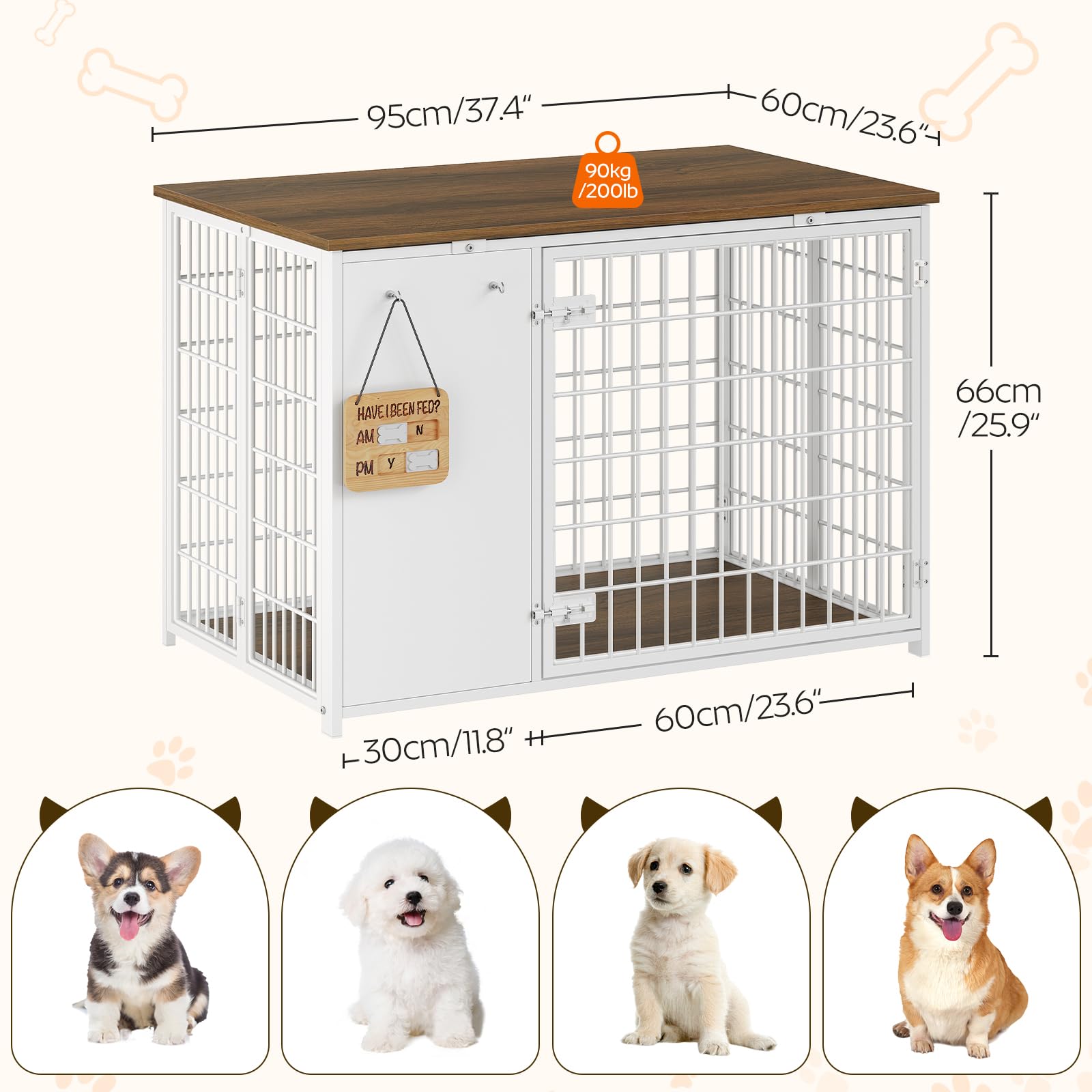 Foldable Dog Crate Furniture - Heavy Duty Wooden Dog Kennel with DIY Frame & Hooks - Indoor Dog Cage End Table for Small & Medium Dogs (White/Walnut) - Perfect for Living Rooms, Bedrooms & Pet-Friendly Spaces