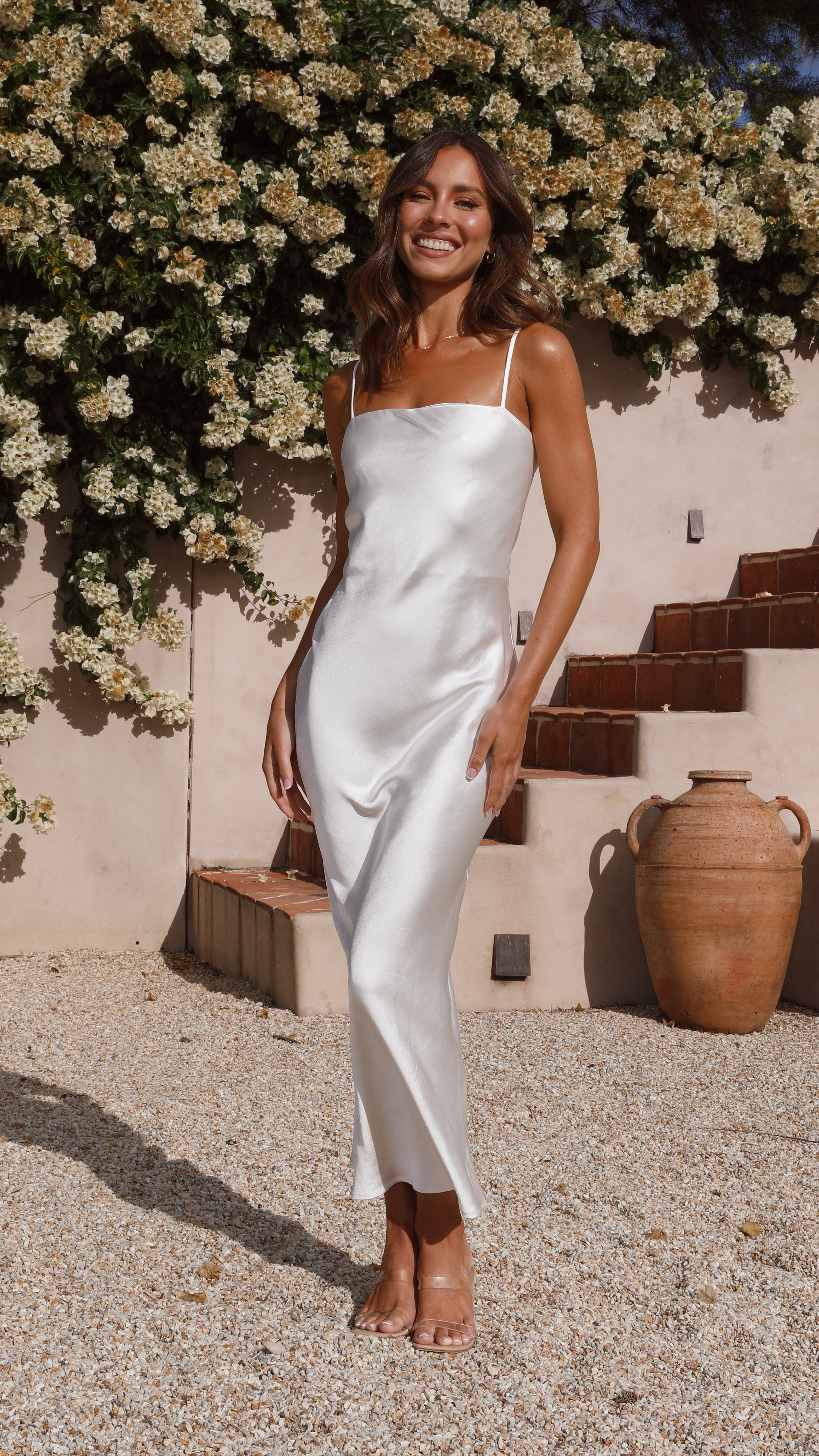 Keira Maxi Dress with Pearl Embellishments - Elegant Long Flowy Dress for Women, Perfect for Weddings, Parties & Special Occasions