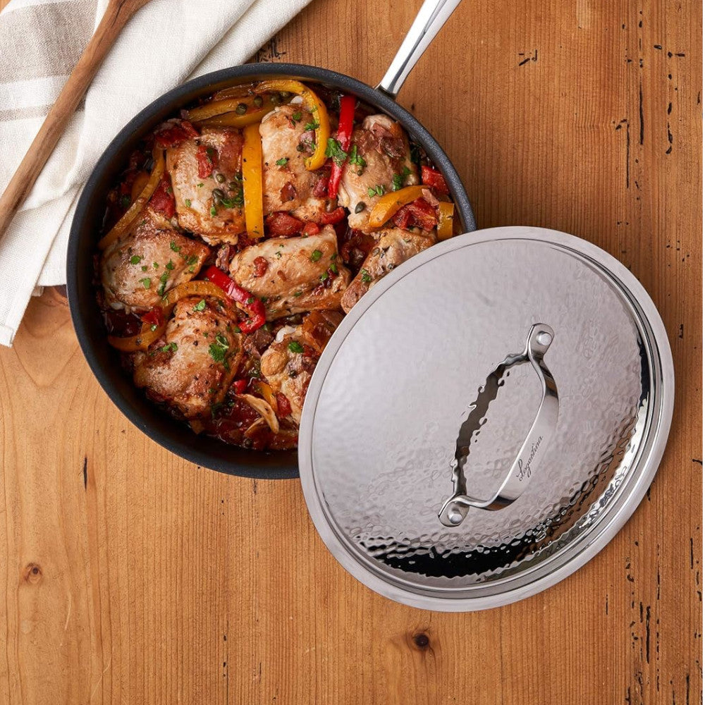 LAGOSTINA H9049564 Nera 12-Inch Hard Anodized Nonstick Frying Pan with Hammered Stainless Steel Lid - Perfect for Searing, Sauteing & Everyday Cooking
