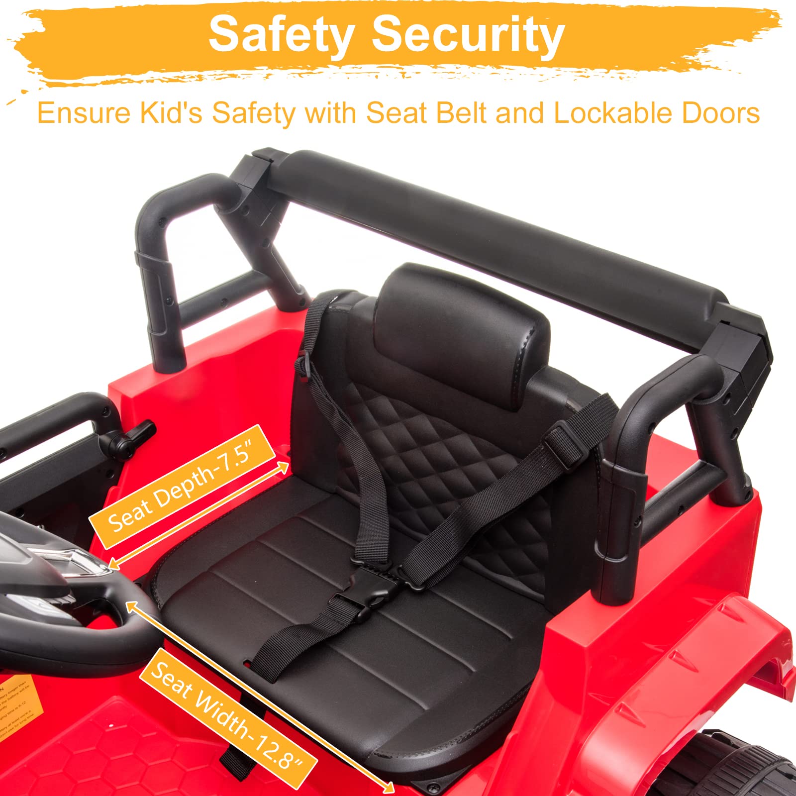 **12V Kids Electric Ride-On Truck with 2.4G Remote Control – 3 Speeds, Spring Suspension, LED Lights, Horn & Music Player – Safe for Ages 3-5 (Red) – Perfect for Outdoor Play, Birthday Gifts & Family Fun**