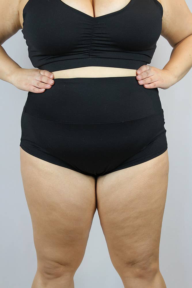 Matte Black High Waisted Brazilian Scrunch Butt Shorts for Women - Sexy Workout & Lounge Shorts for Yoga, Gym, and Beach Wear