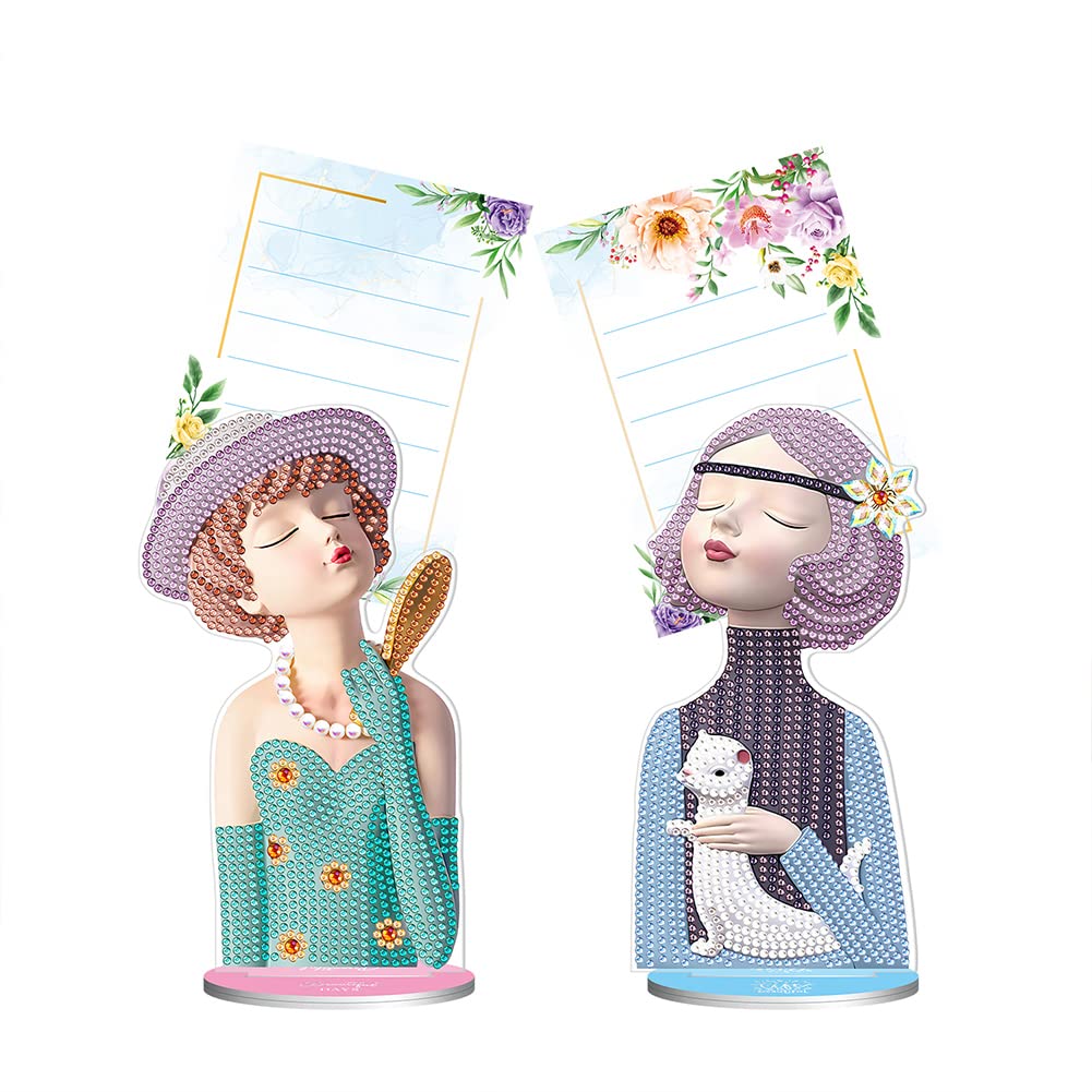 2-Piece Diamond Painting Special-Shaped Drill Note Holder - Valentine's Day Gift Card Stand, Memo Paper Clips, Photo Holder, Desk Organizer & Decoration - Perfect for Office, Home, and Gifts